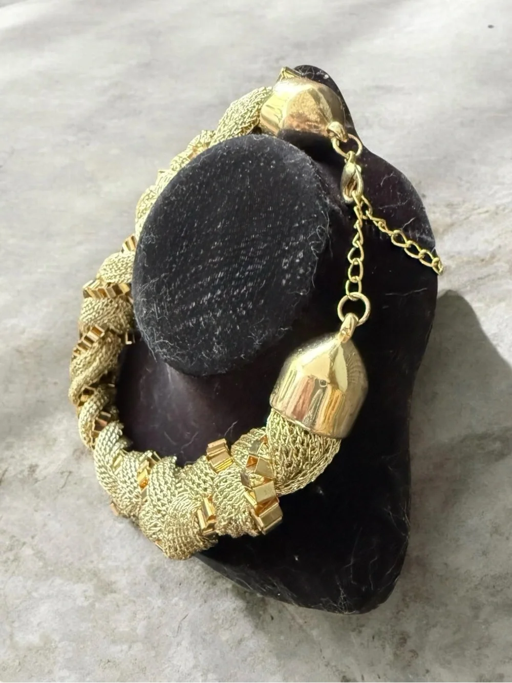 Gold Braided Mesh Statement Necklace - Women Jewelry